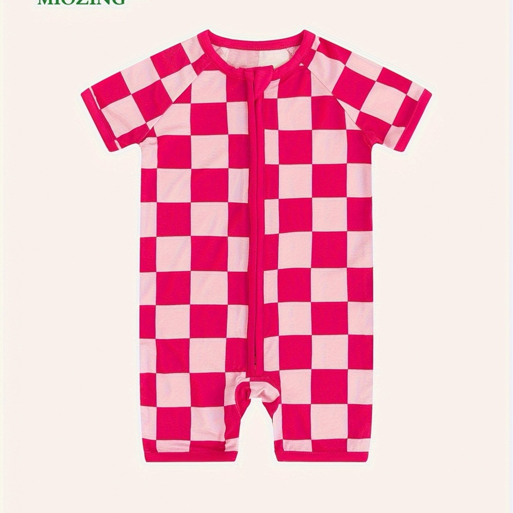 Moizing pink checkered shorty romper